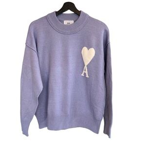 Ami Heart Crewneck Sweater Periwinkle Purple Small Spring Pastel Preppy Cozy